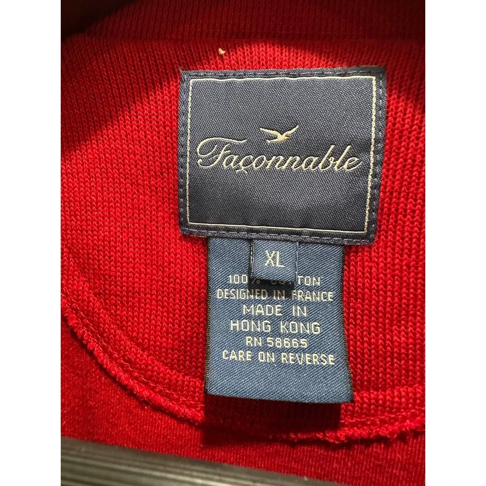 Faconnable Mens Red Cotton Knit Crewneck Sweater XL Long Sleeve Crest Logo